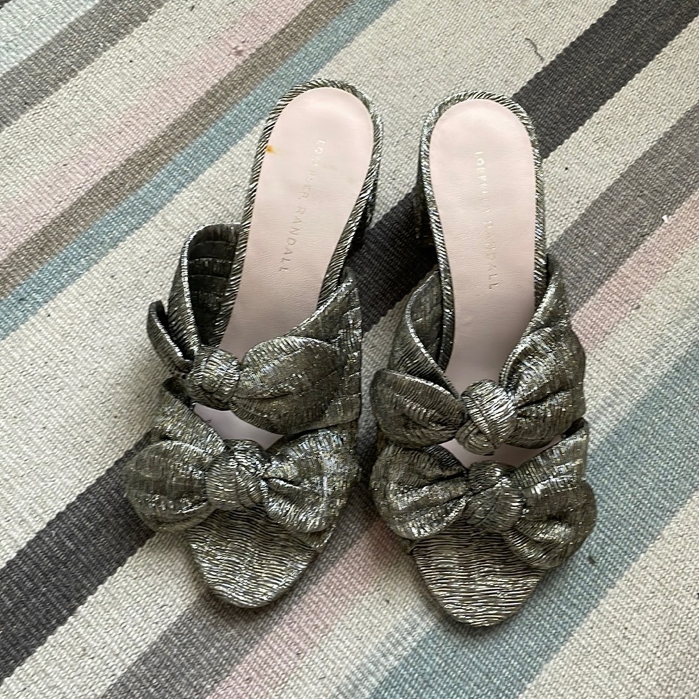Loeffler Randall Double Bow Silver Block Heel Sandals